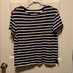 Old Navy, white and navy blue striped shirt.